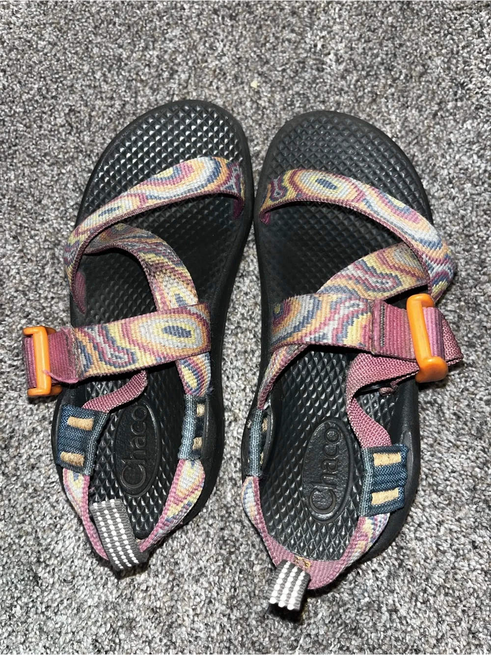 Chaco Kids Multicolor Pattern Strap Sandals with Black Sole 12c